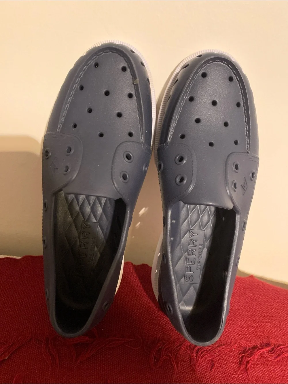 Sperry Men's navy blue Slip-On Perforated Boat Shoes
